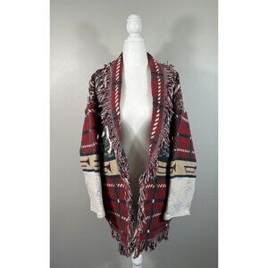 E Clair Designs Jacket Womens OS Blanket Fringe Tapestry‎ Hunting Western Dog
